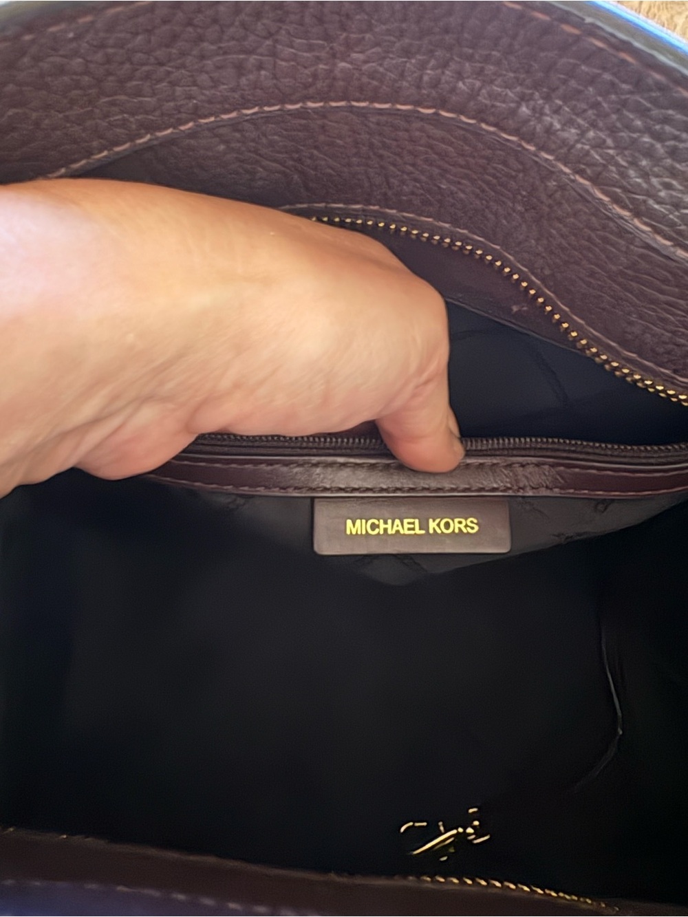Michael Kors Dark Brown Leather Satchel with Gold Hardware - Picture 8 of 15